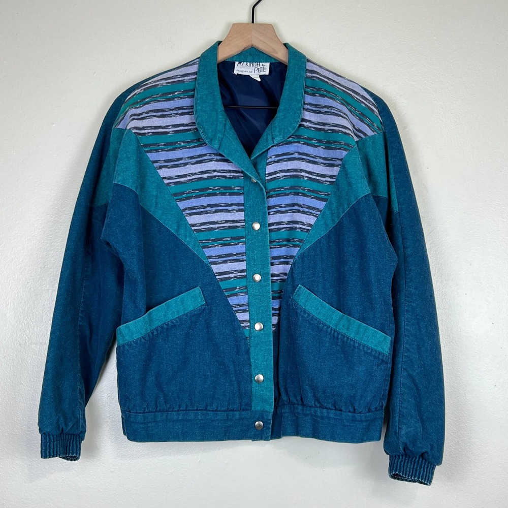 Vintage 80s My Kinda Petite Lightweight Denim Striped Jacket Women's Size XS